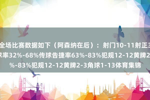 全场比赛数据如下（阿森纳在后）：射门10-11射正3-3进球契机3-2控球率32%-68%传球告捷率63%-83%犯规12-12黄牌2-3角球1-13体育集锦