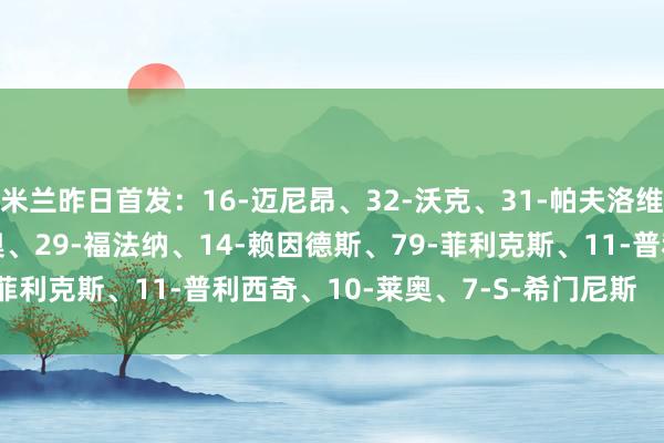 米兰昨日首发：16-迈尼昂、32-沃克、31-帕夫洛维奇、28-佳夫、19-特奥、29-福法纳、14-赖因德斯、79-菲利克斯、11-普利西奇、10-莱奥、7-S-希门尼斯    体育集锦