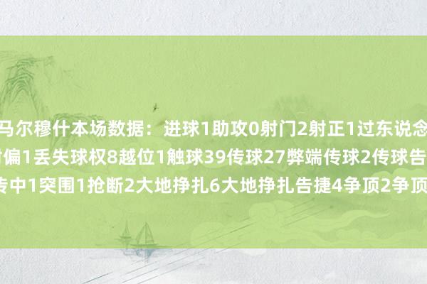 马尔穆什本场数据：进球1助攻0射门2射正1过东说念主2过东说念主告捷1射偏1丢失球权8越位1触球39传球27弊端传球2传球告捷率81.5%传中1突围1抢断2大地挣扎6大地挣扎告捷4争顶2争顶告捷0犯规1被犯规1    体育录像/图片