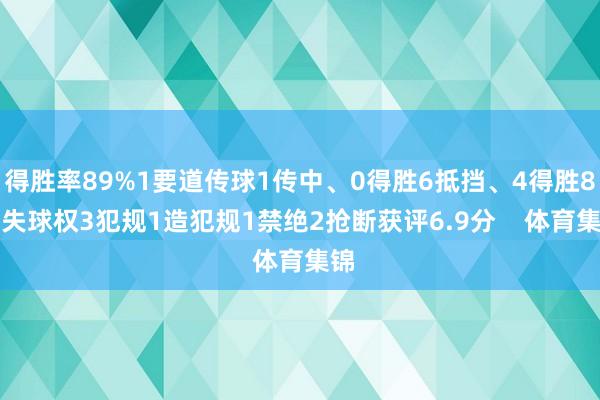 得胜率89%1要道传球1传中、0得胜6抵挡、4得胜8丢失球权3犯规1造犯规1禁绝2抢断获评6.9分    体育集锦