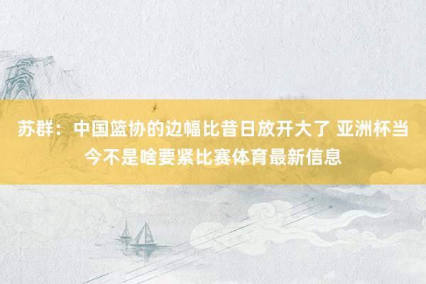 苏群：中国篮协的边幅比昔日放开大了 亚洲杯当今不是啥要紧比赛体育最新信息