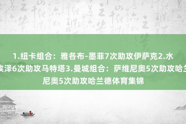 1.纽卡组合：雅各布-墨菲7次助攻伊萨克2.水晶宫组合：埃泽6次助攻马特塔3.曼城组合：萨维尼奥5次助攻哈兰德体育集锦