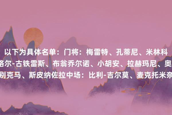 以下为具体名单：门将：梅雷特、孔蒂尼、米林科维奇-萨维奇后卫：米格尔-古铁雷斯、布翁乔尔诺、小胡安、拉赫玛尼、奥利维拉、迪洛伦佐、别克马、斯皮纳佐拉中场：比利-吉尔莫、麦克托米奈、德布劳内、埃尔马斯、洛博特卡、安古伊萨时尚：内雷斯、霍伊伦、波利塔诺、维尔加拉、卢卡、安布罗西诺、诺阿-朗    体育录像/图片