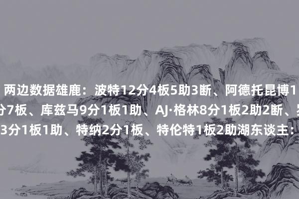两边数据雄鹿：波特12分4板5助3断、阿德托昆博12分3板3助、波蒂斯9分7板、库兹马9分1板1助、AJ·格林8分1板2助2断、罗林斯6分2板、哈里斯3分1板1助、特纳2分1板、特伦特1板2助湖东谈主：詹姆斯13分2板6助、东契奇10分4板7助、范德比尔特7分1板1助、斯玛特6分2板2断、海斯6分1板、拉拉维亚5分2板1助、文森特3分1板2助、艾顿2分3板、克莱伯2板1助、克内克特1板    体育最新信息