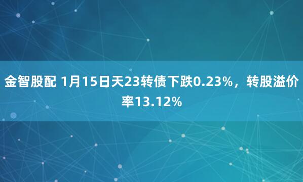 金智股配 1月15日天23转债下跌0.23%，转股溢价率13.12%