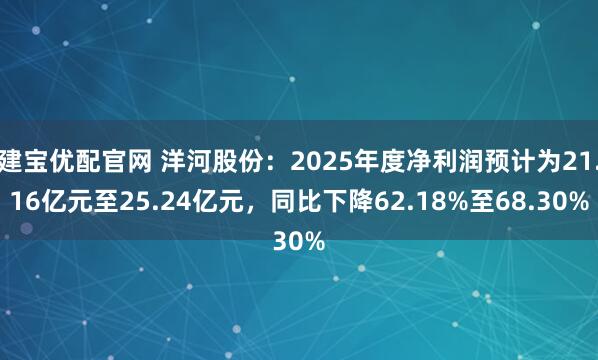 建宝优配官网 洋河股份：2025年度净利润预计为21.16亿元至25.24亿元，同比下降62.18%至68.30%